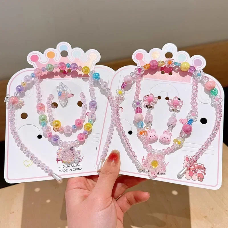 4Pcs Children Necklace Bracelet Set Cute Unicorn Rainbows Necklace Bracelets for Little Girls Fashion Jewelry Sets Wholesale (142)