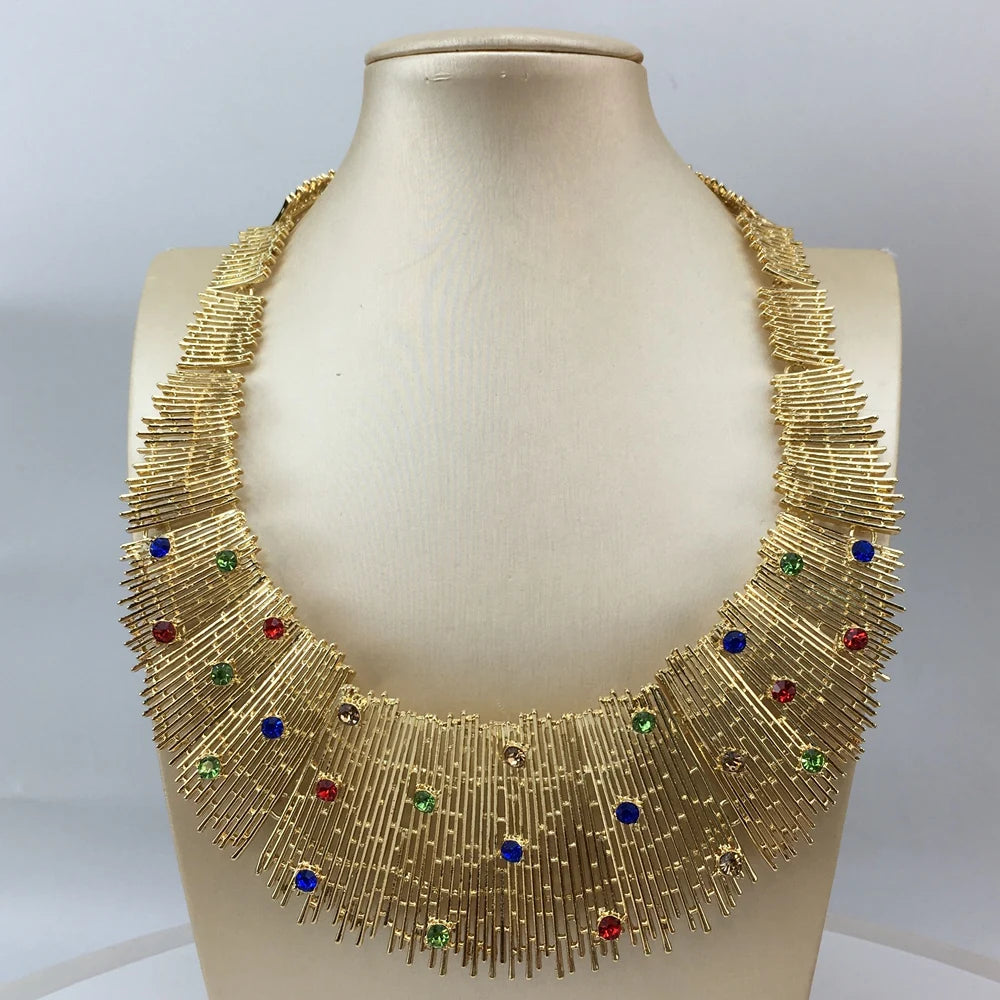 Latest Italian Gold Plated Jewelry Set Woman Large Necklace Dubai Jewelry Wedding Party Jewelry Gift FHK18461