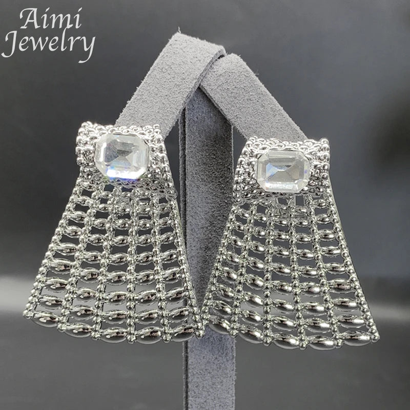 Retro Gemstone Necklace Earrings Bracelet Ring Rhinestone Silver Plated Jewelry Set for Women African Bridal Wedding Party Gifts (143)