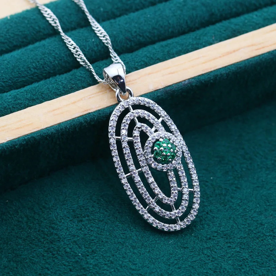 Bridal Silver 925 Jewelry Sets round Green Zircon Bracelets Earrings Rings Pendant Wedding Necklace Set for Women (159)