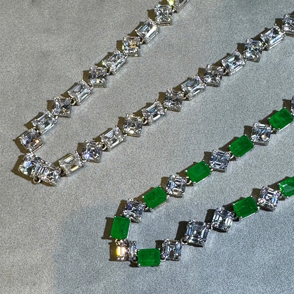 100% 925 Sterling Silver Sugar-Loaf Cut Emerald High Carbon Diamond Gemstone Necklace Fine Jewelry Anniversary Gifts (093)