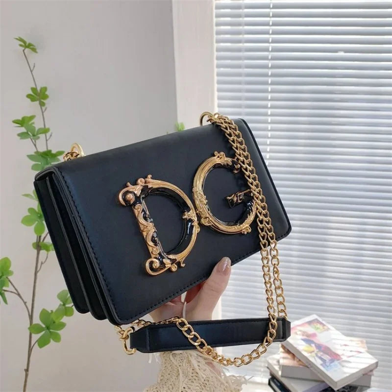 Fashionable Lady'S Handbag PU High-Quality Material Shoulder Bag Golden Decorated Jingdian Crossbody Bag Solid Color Square Bag (013)