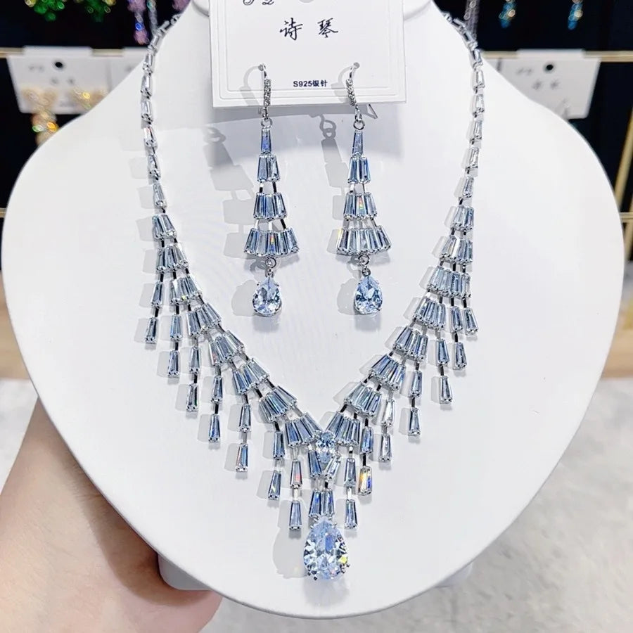 Women Colorful Fashion Zircon Necklace Earrings 2024 (89)