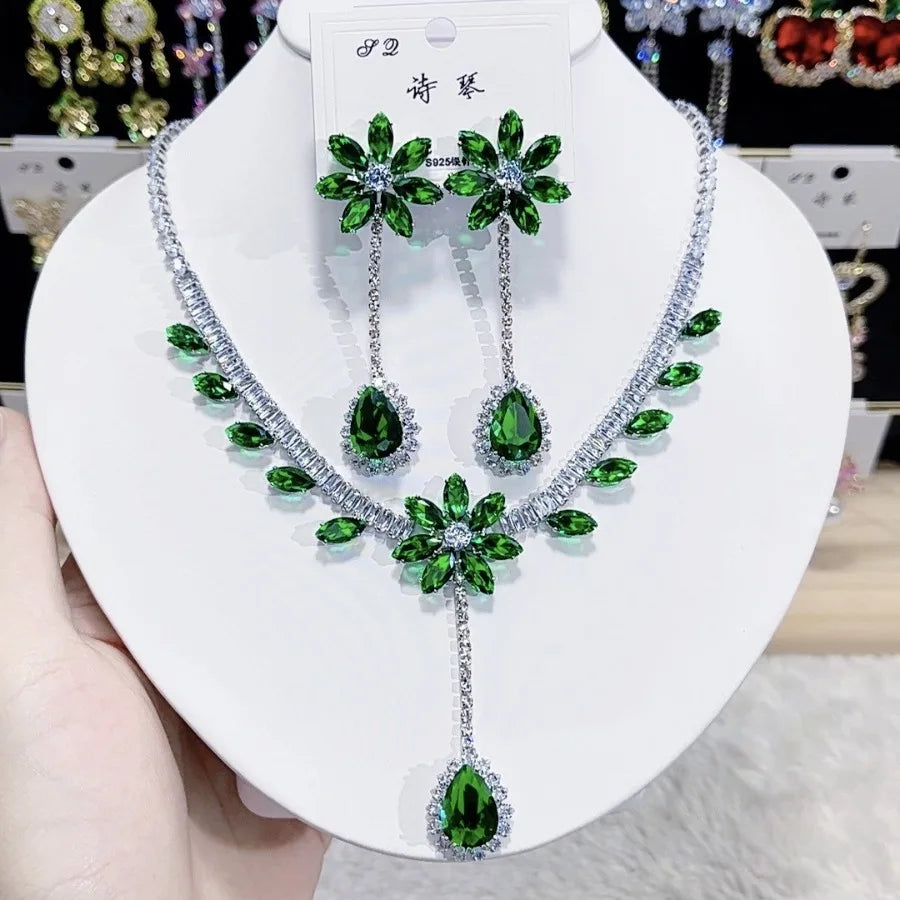 Women Colorful Fashion Zircon Necklace Earrings 2024 (89)