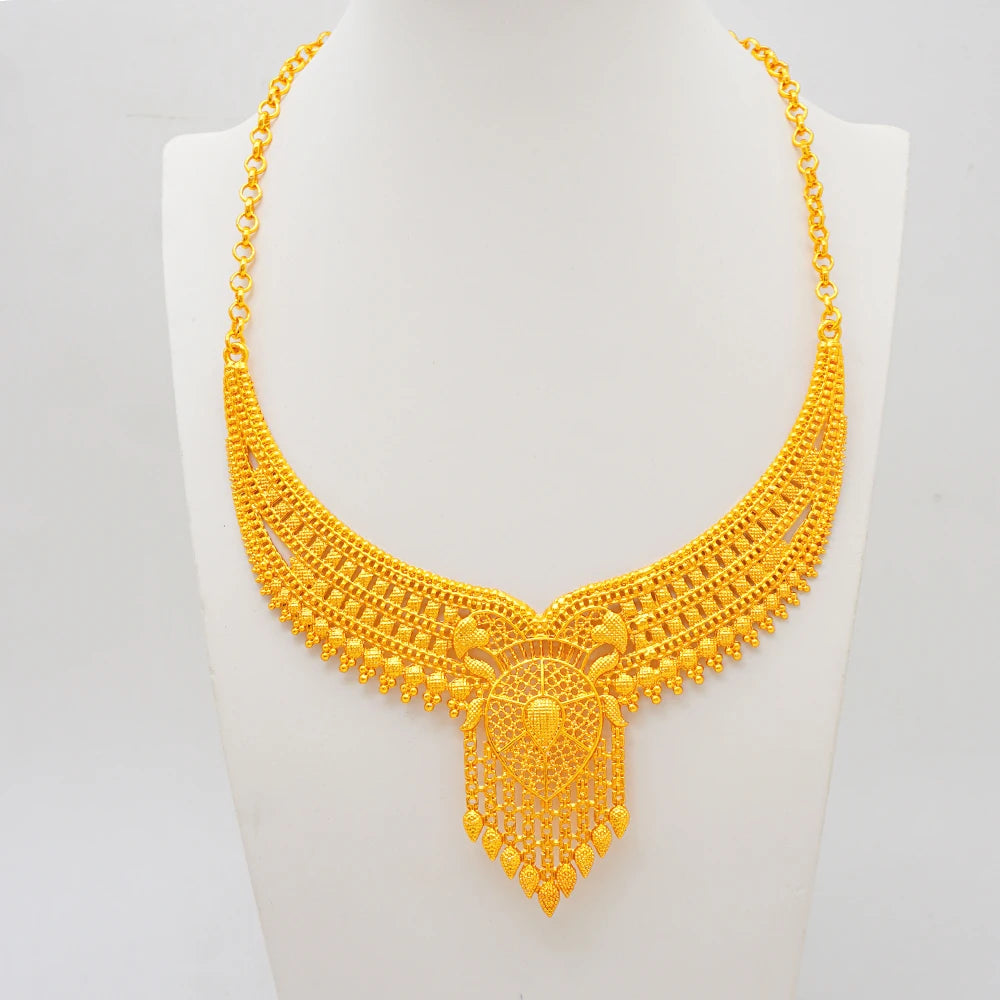 Dubai 24K Golden Plated Jewelry Set African Women'S Banquet Wedding Necklace Set (138)
