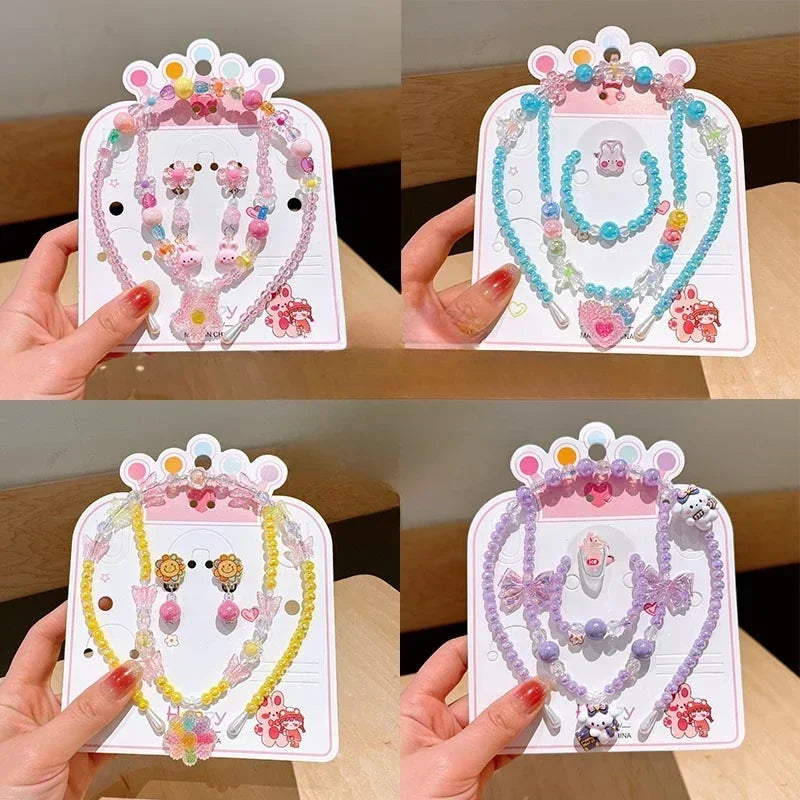 4Pcs Children Necklace Bracelet Set Cute Unicorn Rainbows Necklace Bracelets for Little Girls Fashion Jewelry Sets Wholesale (142)
