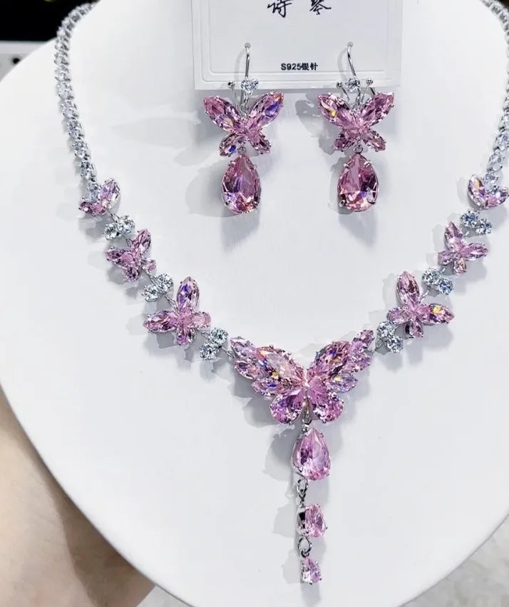 Women Colorful Fashion Zircon Necklace Earrings 2024 (89)