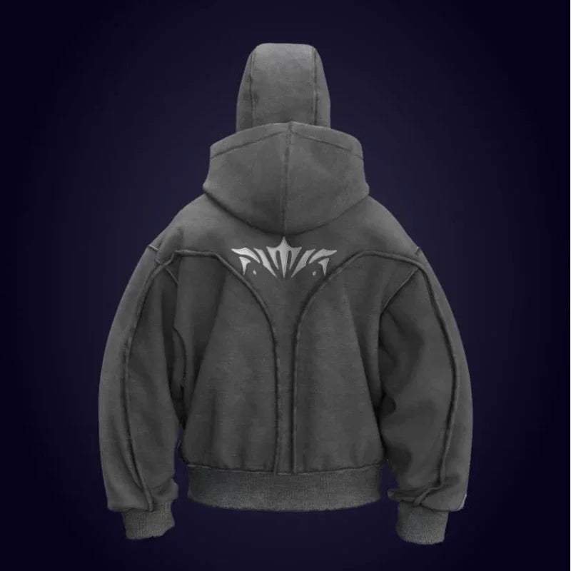 Y2K Fashion Retro Hoodie Harajuku Super Large Embroidery Double Hat Design Zipper Hoodie Gothic New Men Women Hip Hop Streetwear