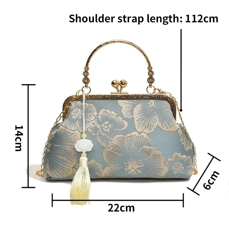 Chinese Style Embroidered Shoulder Bag Elegant Handbag Retro Small Square Bag Wedding Party Luxury Designer Women Evening Clutch (069)