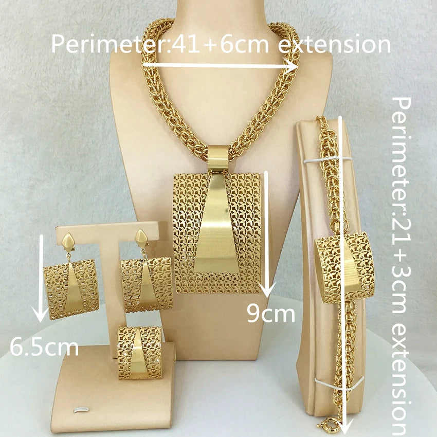 2023 Newest High Quality African Big Pendant Set Dubai Italian Brazilian Gold Plated Jewelry Set FHK12864