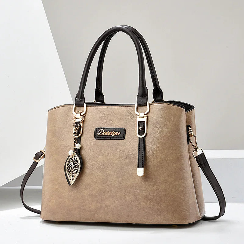 Pu Leather Casual Women'S Bags New Large Capacity Middle-Aged Mom Crossbody Bags Luxury Handbags Designer Ladies Shoulder Bags (011)