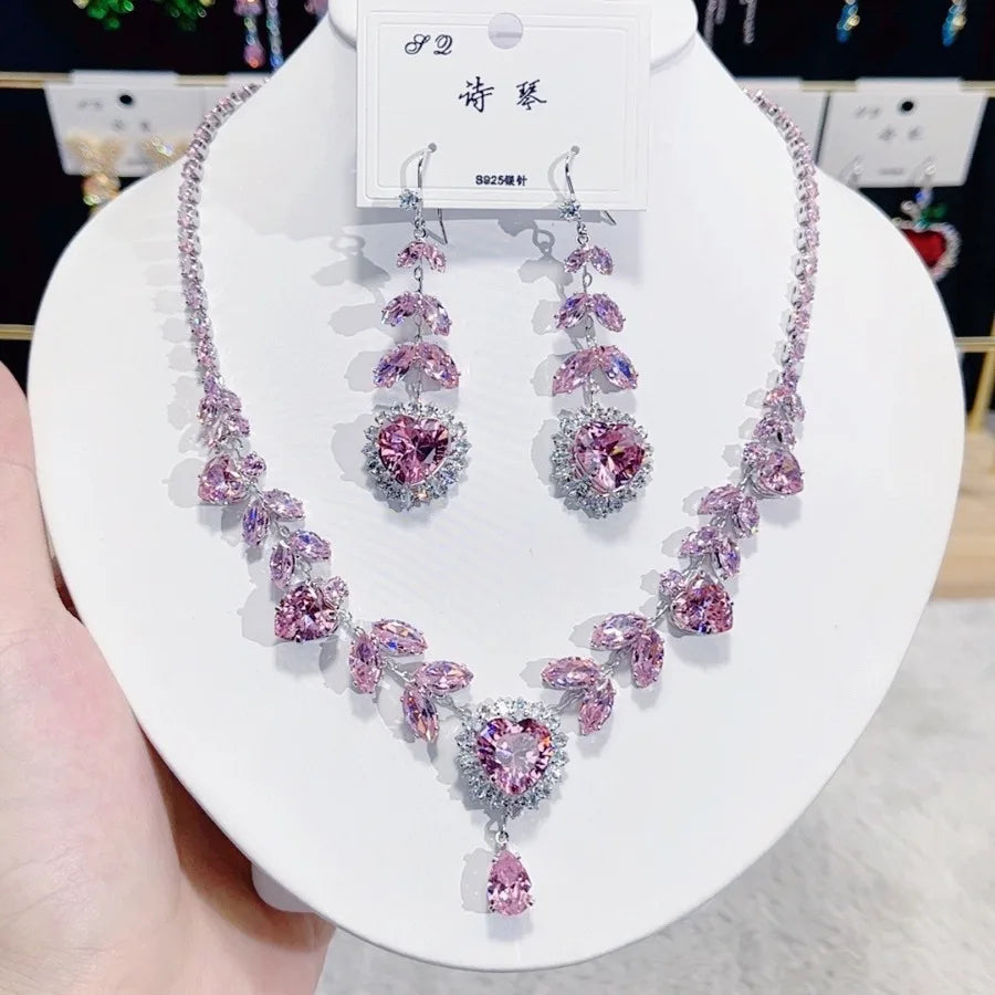 Women Colorful Fashion Zircon Necklace Earrings 2024 (89)