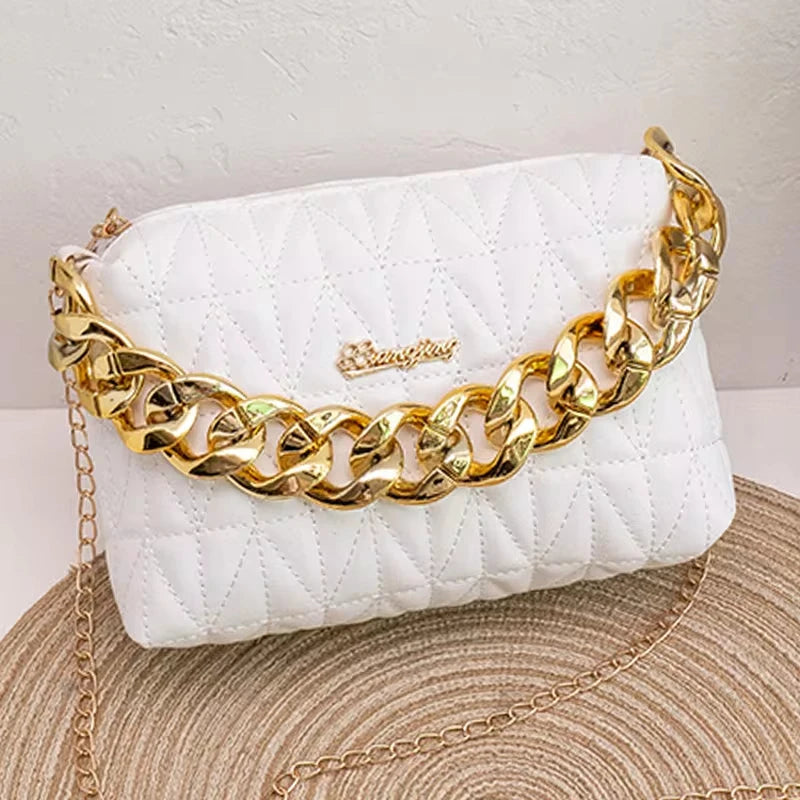 Women Bag Chain Handbag Solid Color New Fashion Shoulder Messenger Crossbody Bag Retro Diamond Small Square Bag Purse (025)