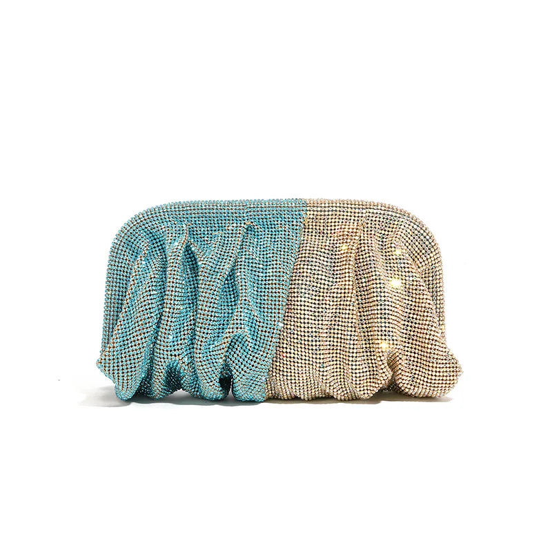 Shinny Ruched Rhinestone Clucth Purse Women Luxury Designer Evening Bags Fashion Party Dinner Handbag Bridal Makeup Bag