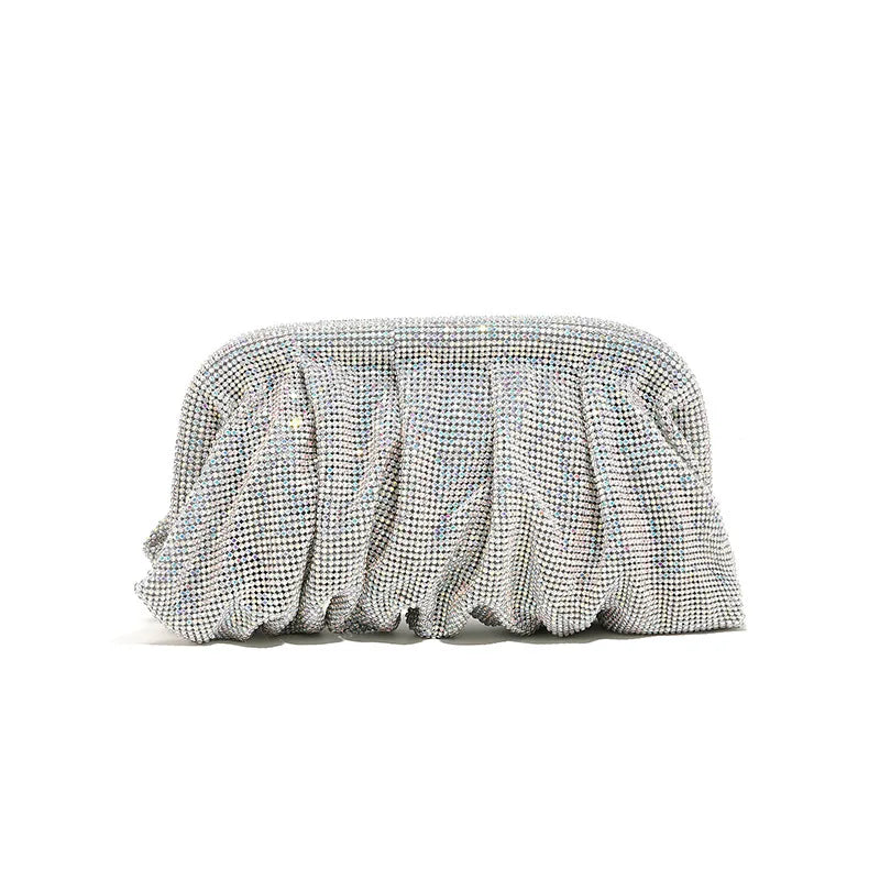 Shinny Ruched Rhinestone Clucth Purse Women Luxury Designer Evening Bags Fashion Party Dinner Handbag Bridal Makeup Bag