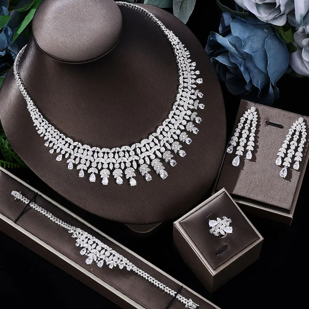 2024 Hot Selling 4-Piece Bride Wedding Jewelry Set with Cubic Zirconia Dubai Luxury Jewelry Set