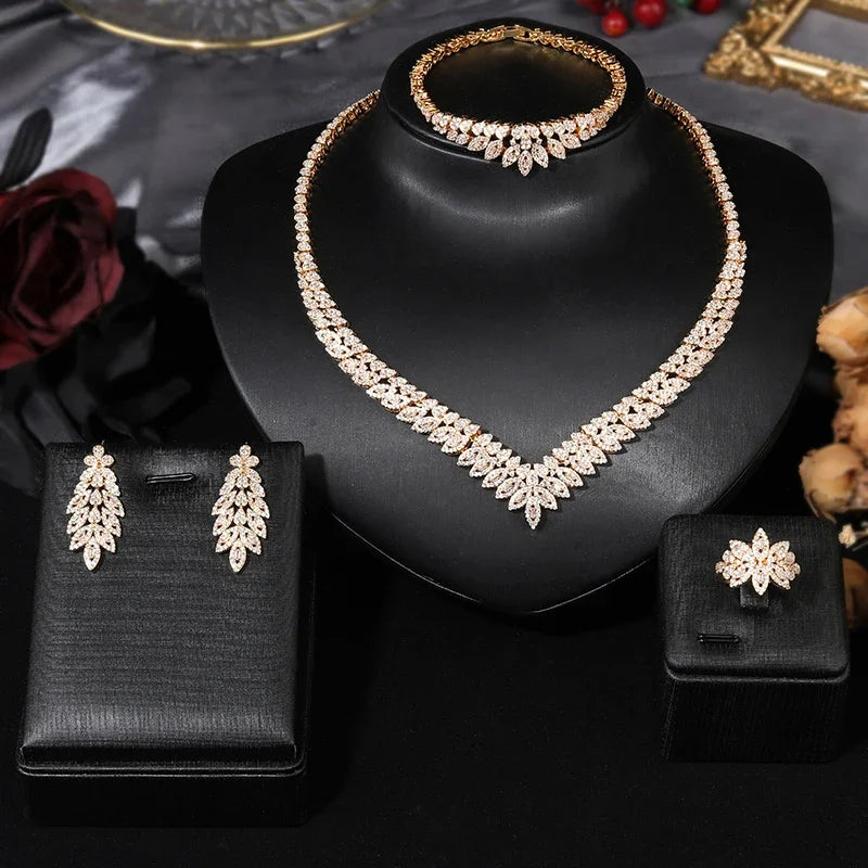 Classic Rectangular Cubic Zirconia Wedding Necklace and Earring Set Dubai Nigeria CZ Bridal Jewelry Set (070)