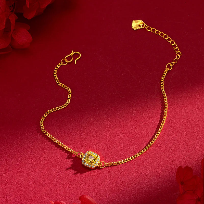 Women'S Light Luxury Flash Small Candy 9999 24K Real Gold Yellow Diamond Necklace Bracelet Ring Earnailhigh Grade Feeling Candy (066)