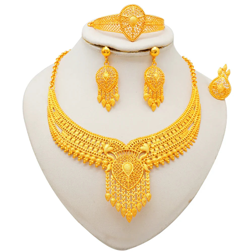 Dubai 24K Golden Plated Jewelry Set African Women'S Banquet Wedding Necklace Set (138)