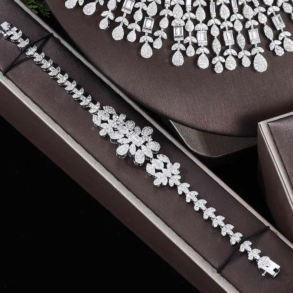 2022 New Fashion 4 Piece Bridal Zirconia Jewelry Set for Women'S Party, Luxury Dubai Nigerian Crystal Wedding Jewelry Set (013)