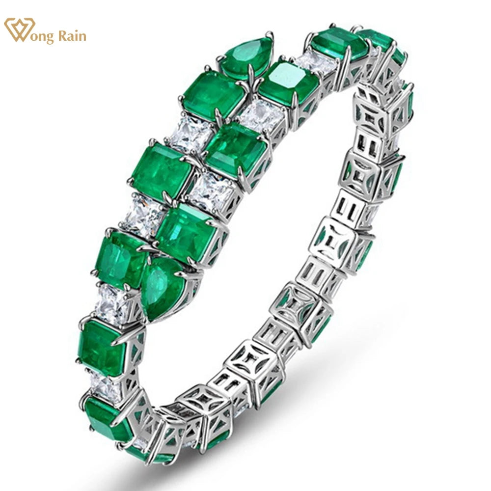 Vintage 100% 925 Sterling Silver Emerald High Carbon Diamond Gemstone Bracelets Bangle Fine Jewelry Anniversary Gifts (059)