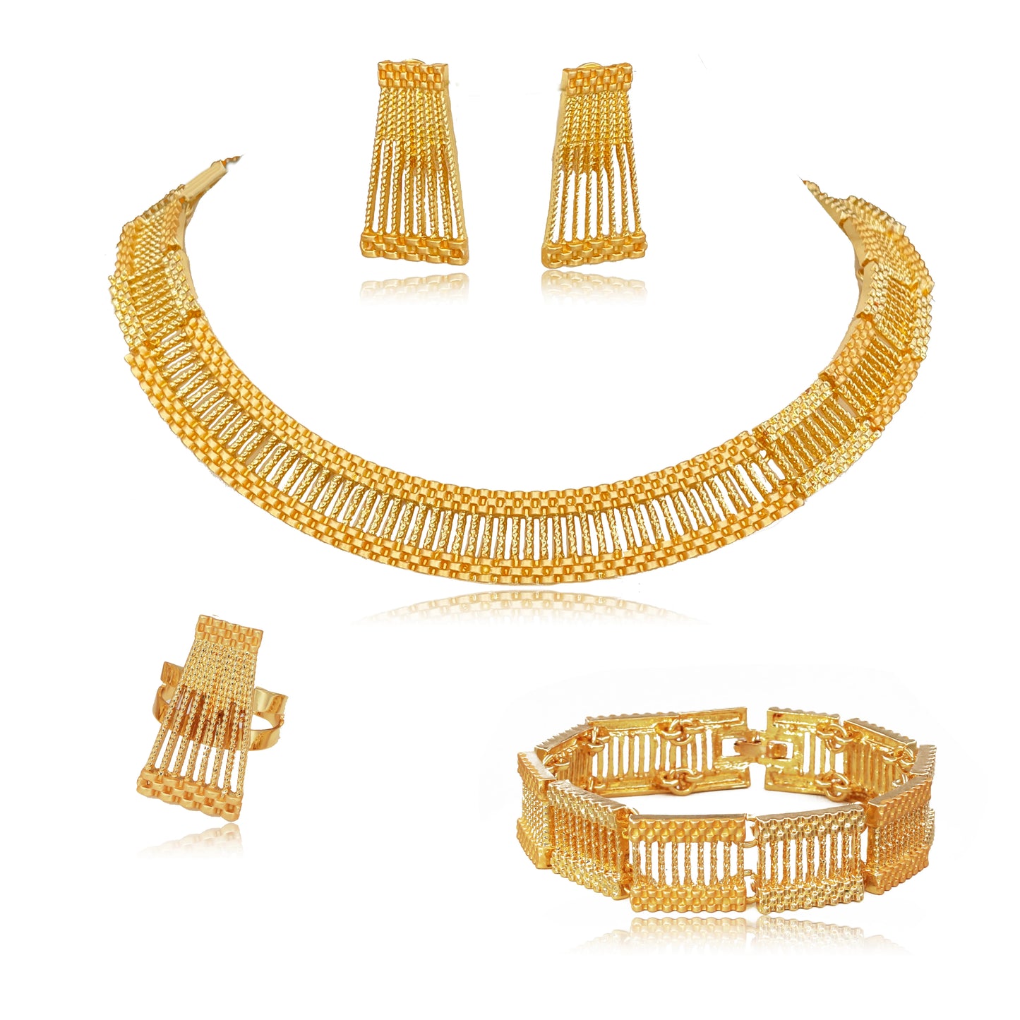 Gold Plated Jewelry Set for Women Dubai African Itatian Necklace Bracelet Earring Ring 2025 New Bueqant Jewelry Gifts (040)
