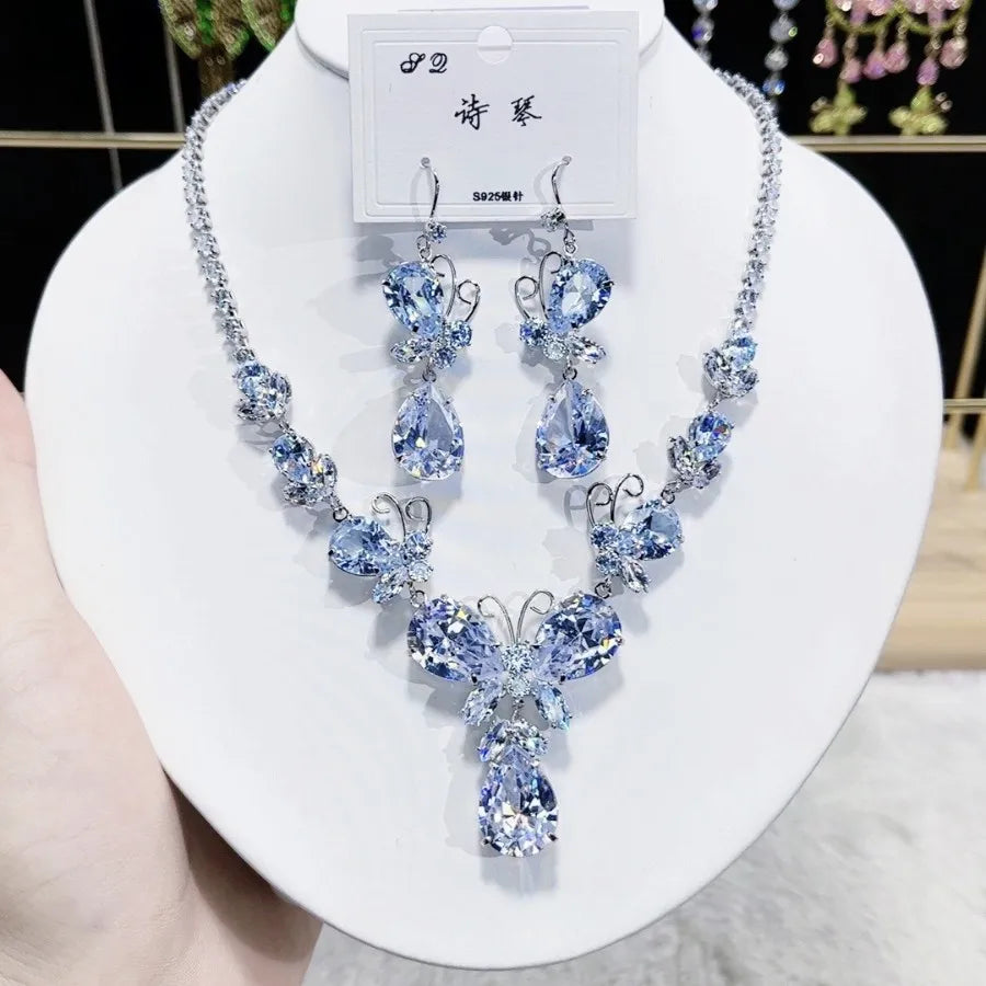 Women Colorful Fashion Zircon Necklace Earrings 2024 (89)