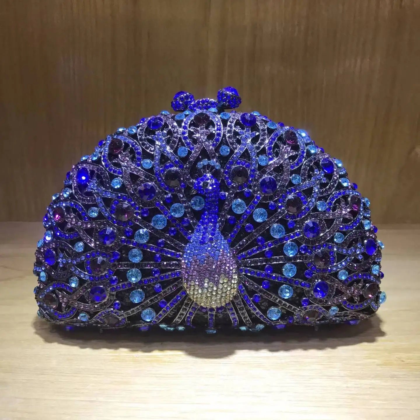 Woman Peacock Hollow Crystal Evening Bag Multicolored Diamond Bridal Animal Clutch Purse Wedding Cocktail Party Handbag