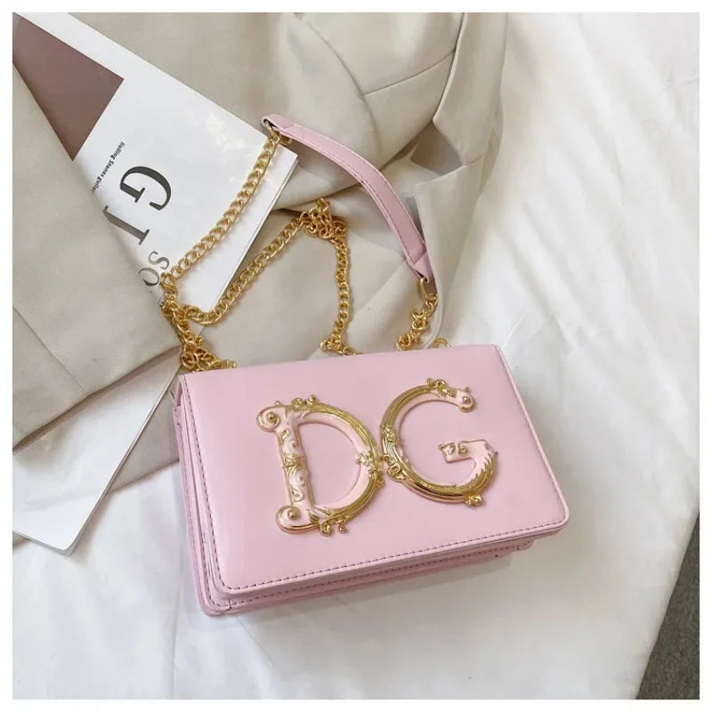Fashionable Lady'S Handbag PU High-Quality Material Shoulder Bag Golden Decorated Jingdian Crossbody Bag Solid Color Square Bag (013)
