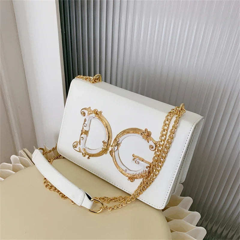 Fashionable Lady'S Handbag PU High-Quality Material Shoulder Bag Golden Decorated Jingdian Crossbody Bag Solid Color Square Bag (013)