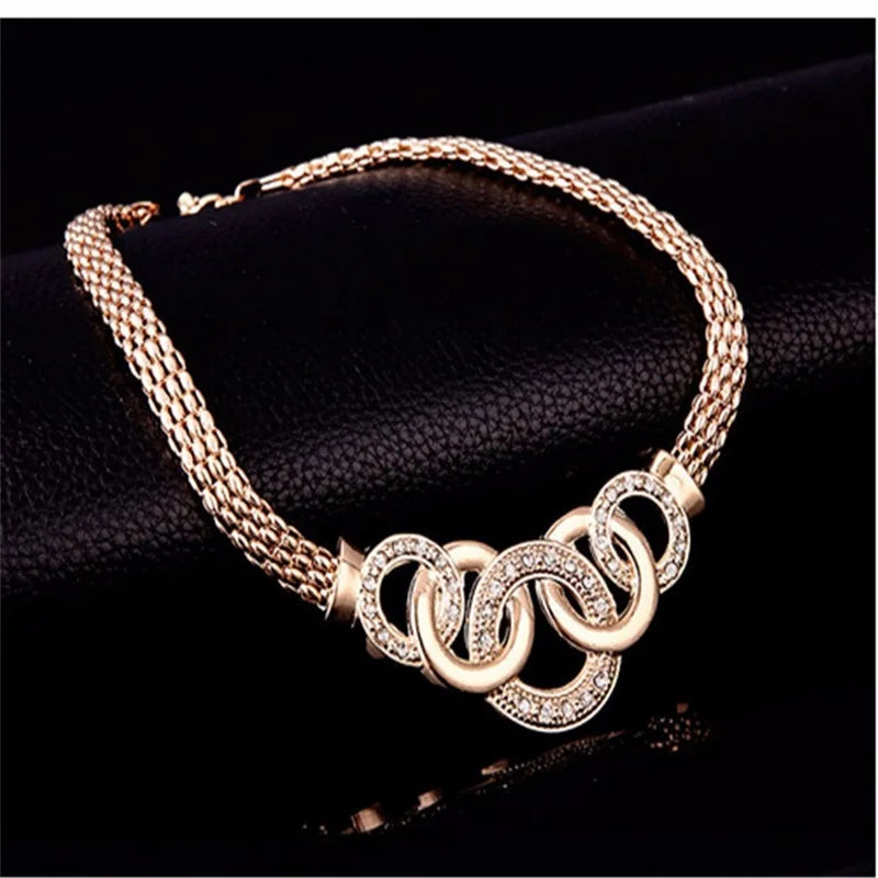 Fashion European and American Five-Ring Suit Necklace Earrings Bracelet Ring Four-Piece Set Retro Bride Photo Gift (120)