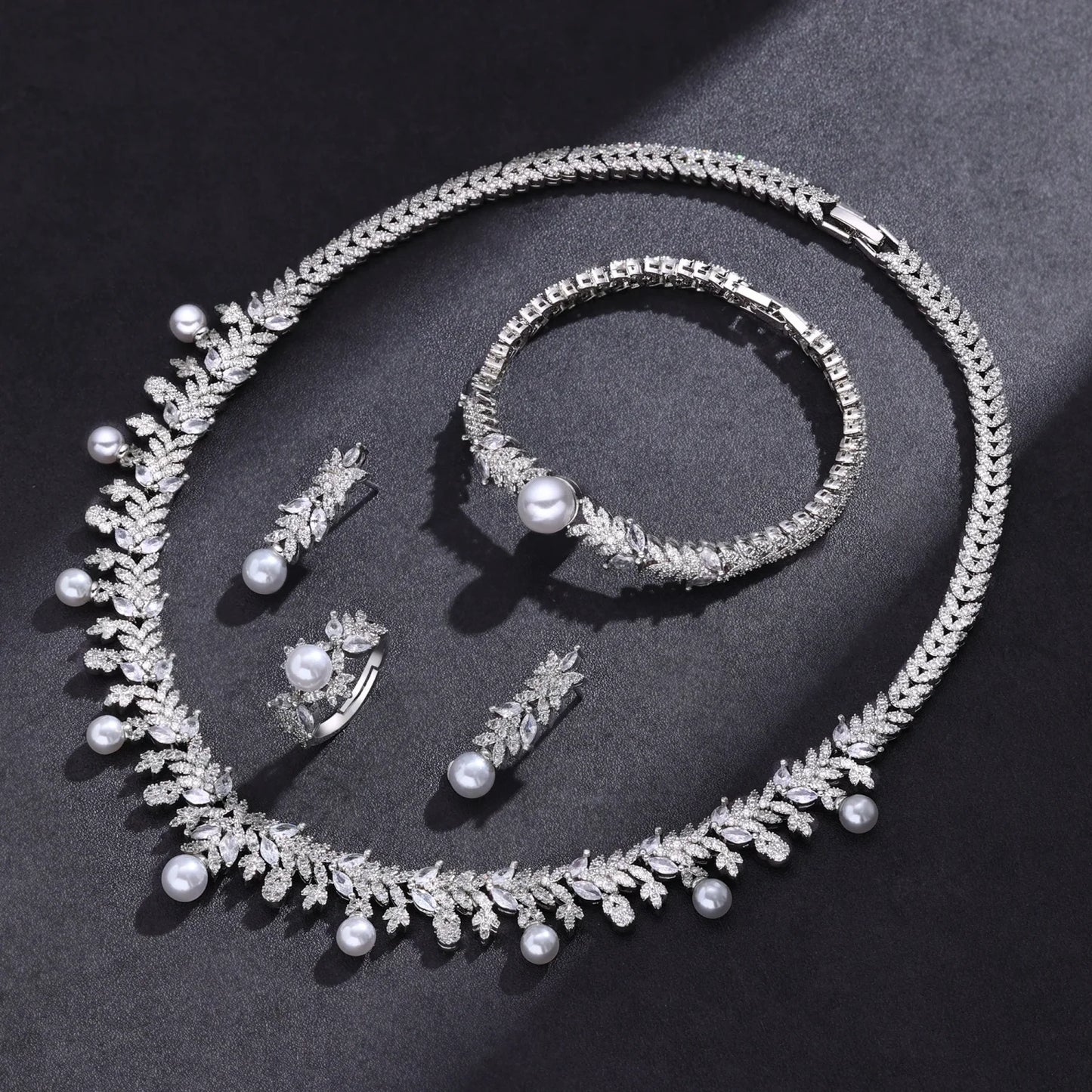 2024 Hot Selling 4-Piece Bride Wedding Jewelry Set with Cubic Zirconia Dubai Luxury Jewelry Set