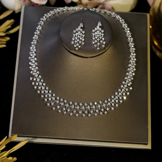 Fashion CZ Bride Indian Jewelry Set for Women Water Drop Wedding Design Choker Necklace Girlfriend Birthday Gifts X0520 (015)