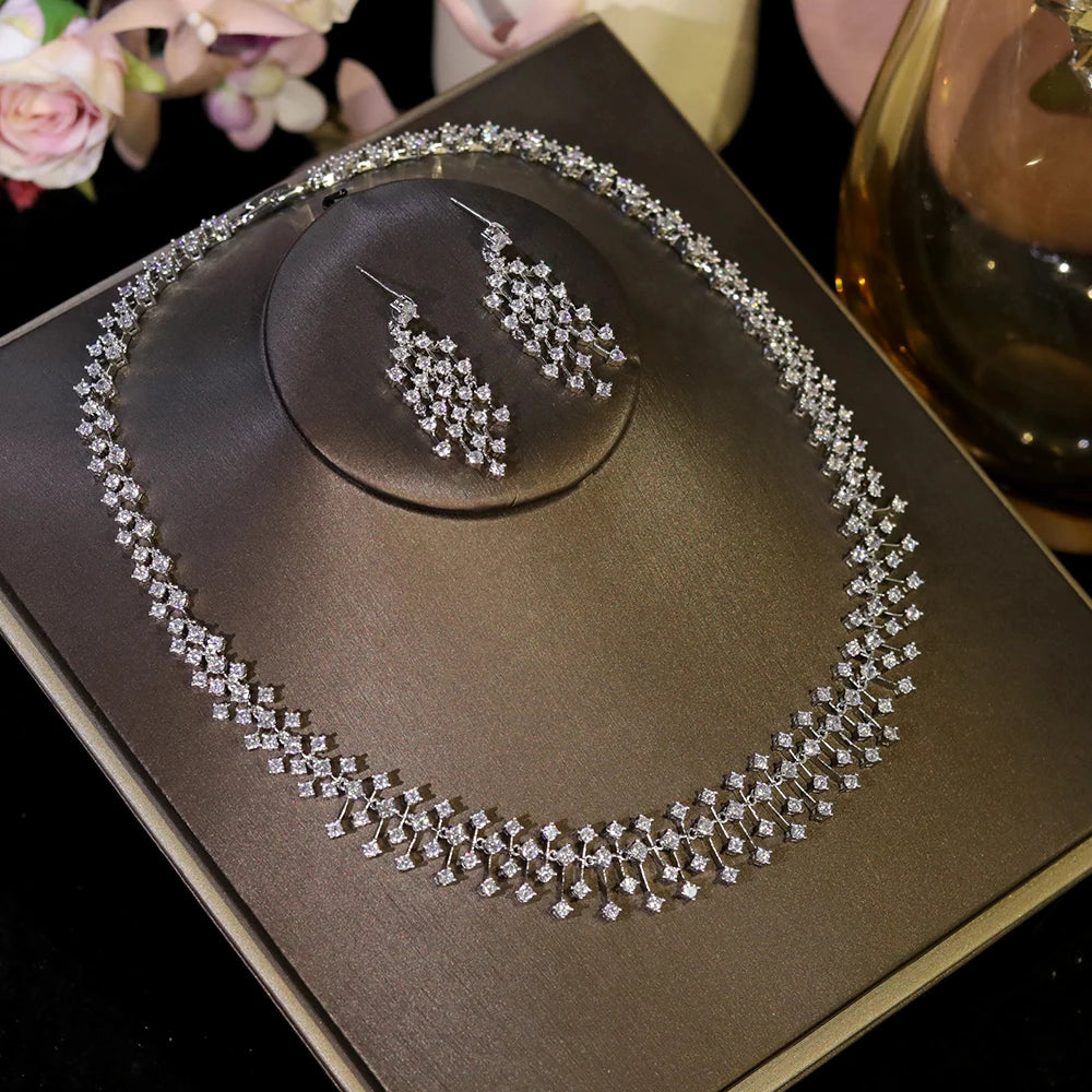 Fashion CZ Bride Indian Jewelry Set for Women Water Drop Wedding Design Choker Necklace Girlfriend Birthday Gifts X0520 (015)