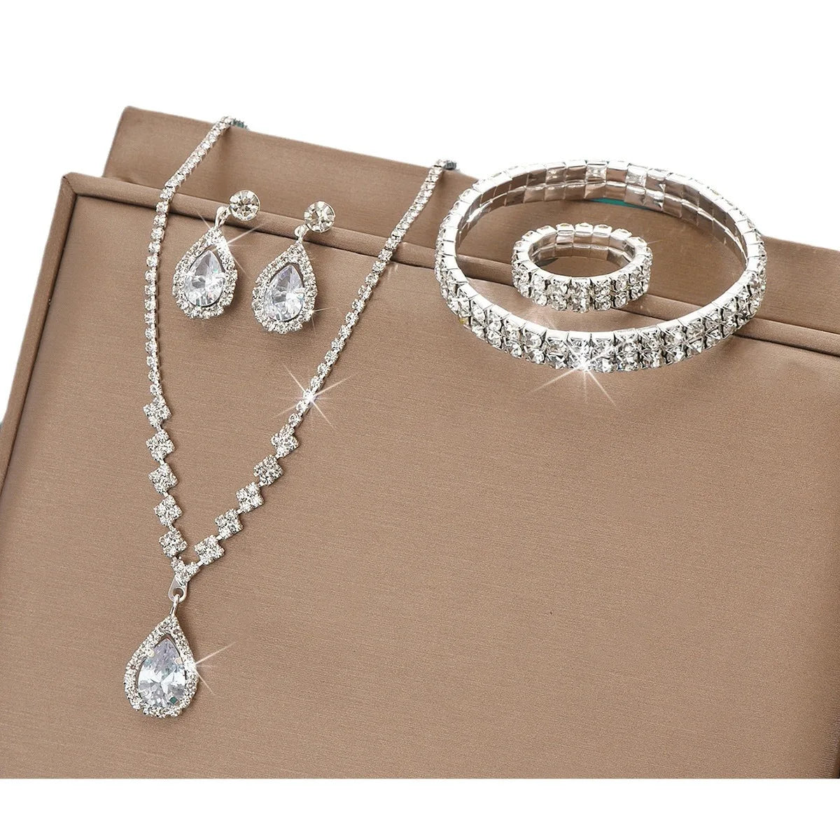 5 Women'S Fashion Droplet Earrings Necklace Bracelet Ring Set Wedding Banquet Party Holiday Gift (123)