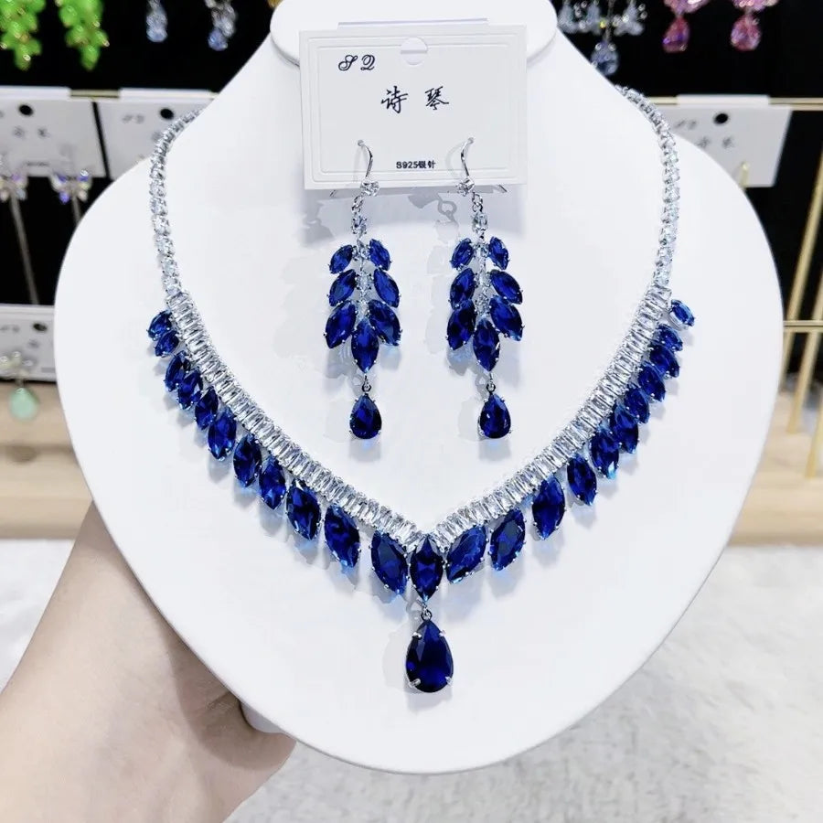 Women Colorful Fashion Zircon Necklace Earrings 2024 (89)