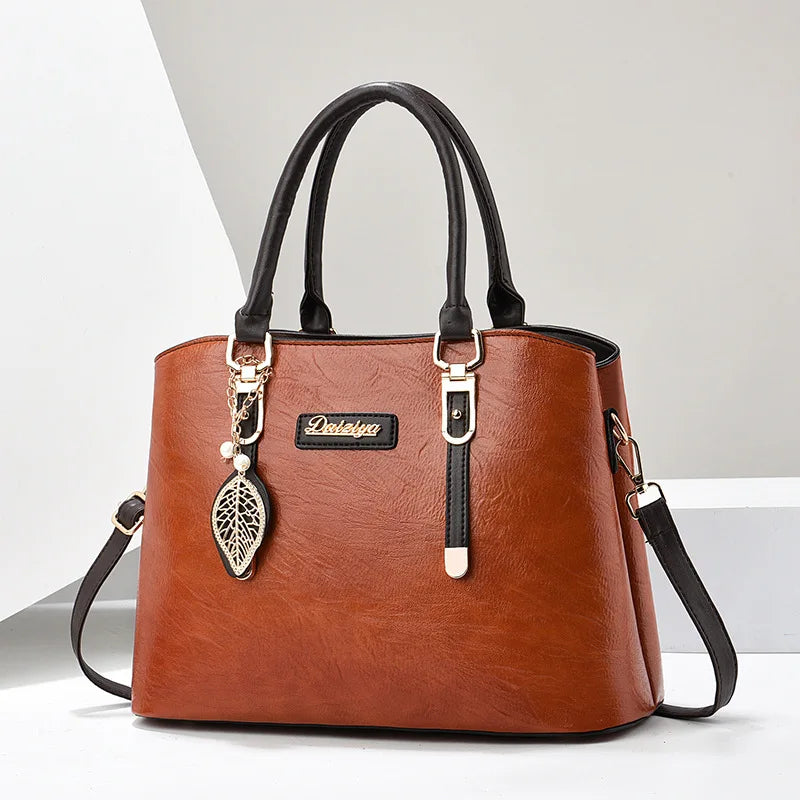Pu Leather Casual Women'S Bags New Large Capacity Middle-Aged Mom Crossbody Bags Luxury Handbags Designer Ladies Shoulder Bags (011)