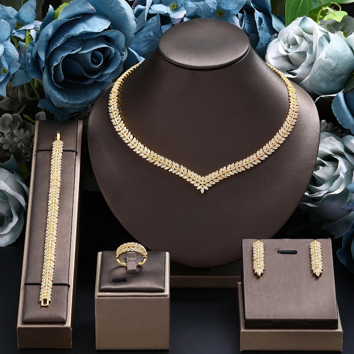 Elegant Gold-Plated Dubai Jewelry Set, Suitable for Women'S Party Gifts, Simple and Elegant UAE Wedding Bride 4-Piece Jewelry Se