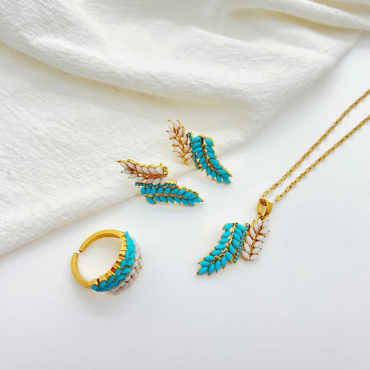 High Quality Geometric Zircon Micropaved Pendant Necklace Earrings Ring3 Pcs Set for Women Party Wedding Sparkle Jewelry (085)