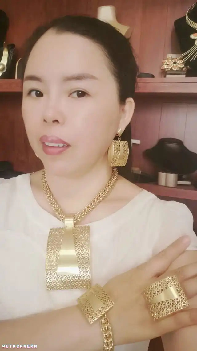2023 Newest High Quality African Big Pendant Set Dubai Italian Brazilian Gold Plated Jewelry Set FHK12864