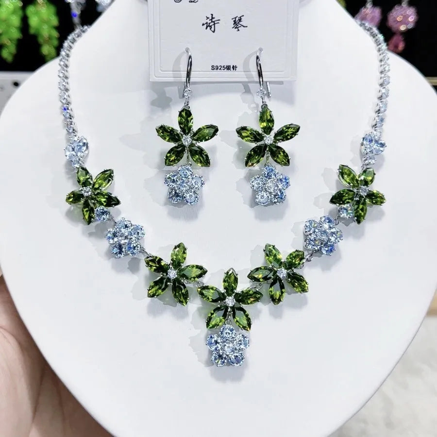 Women Colorful Fashion Zircon Necklace Earrings 2024 (89)