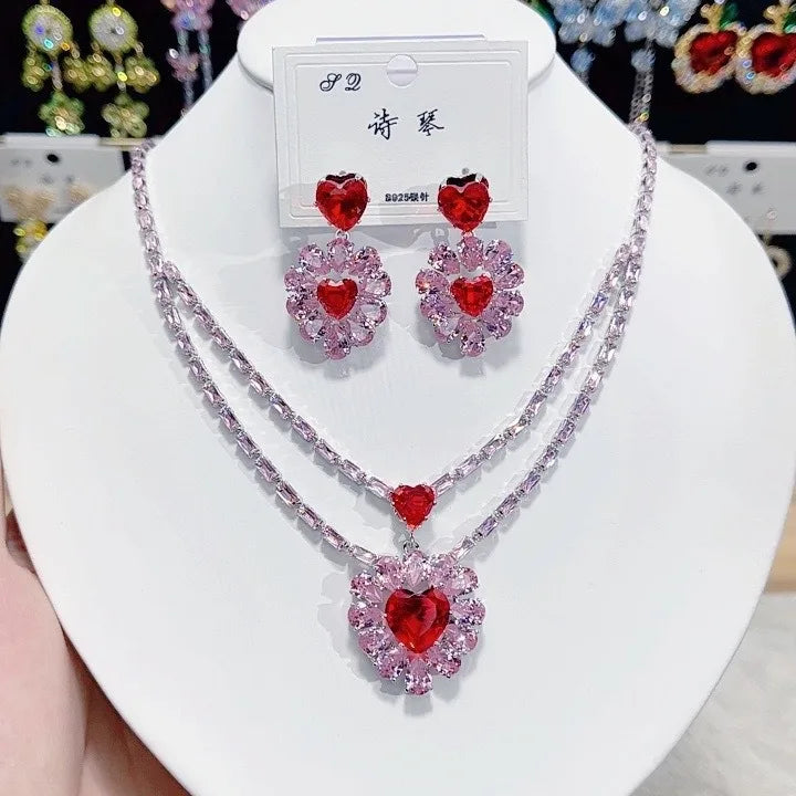 Women Colorful Fashion Zircon Necklace Earrings 2024 (89)