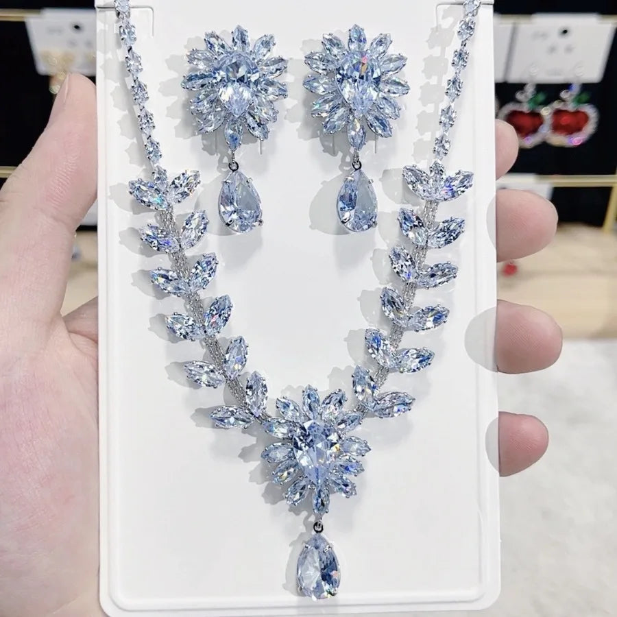 Women Colorful Fashion Zircon Necklace Earrings 2024 (89)