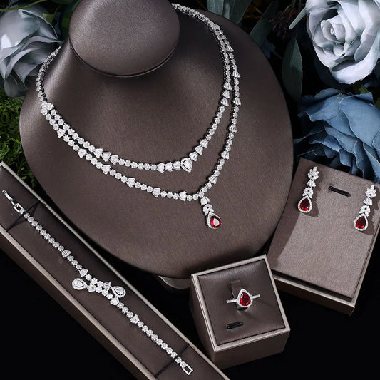 New Exquisite Bridal Wedding Jewelry Set with Sparkling Zirconia Necklace and Earrings Party Accessories (064)