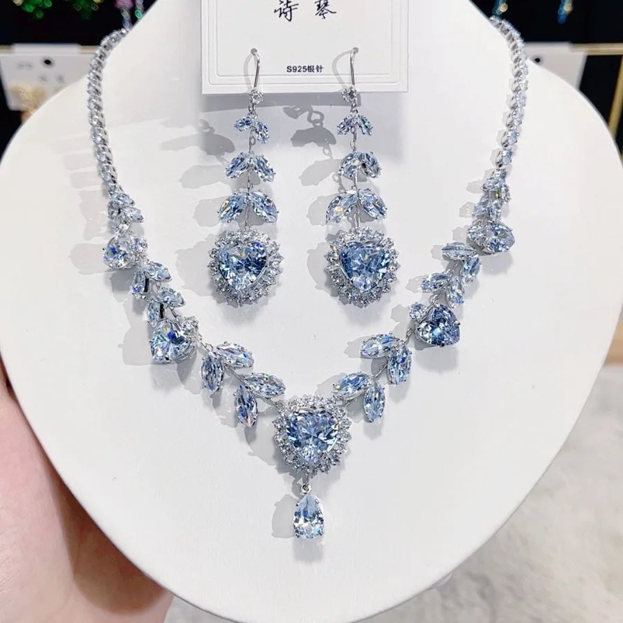 Women Colorful Fashion Zircon Necklace Earrings 2024 (89)