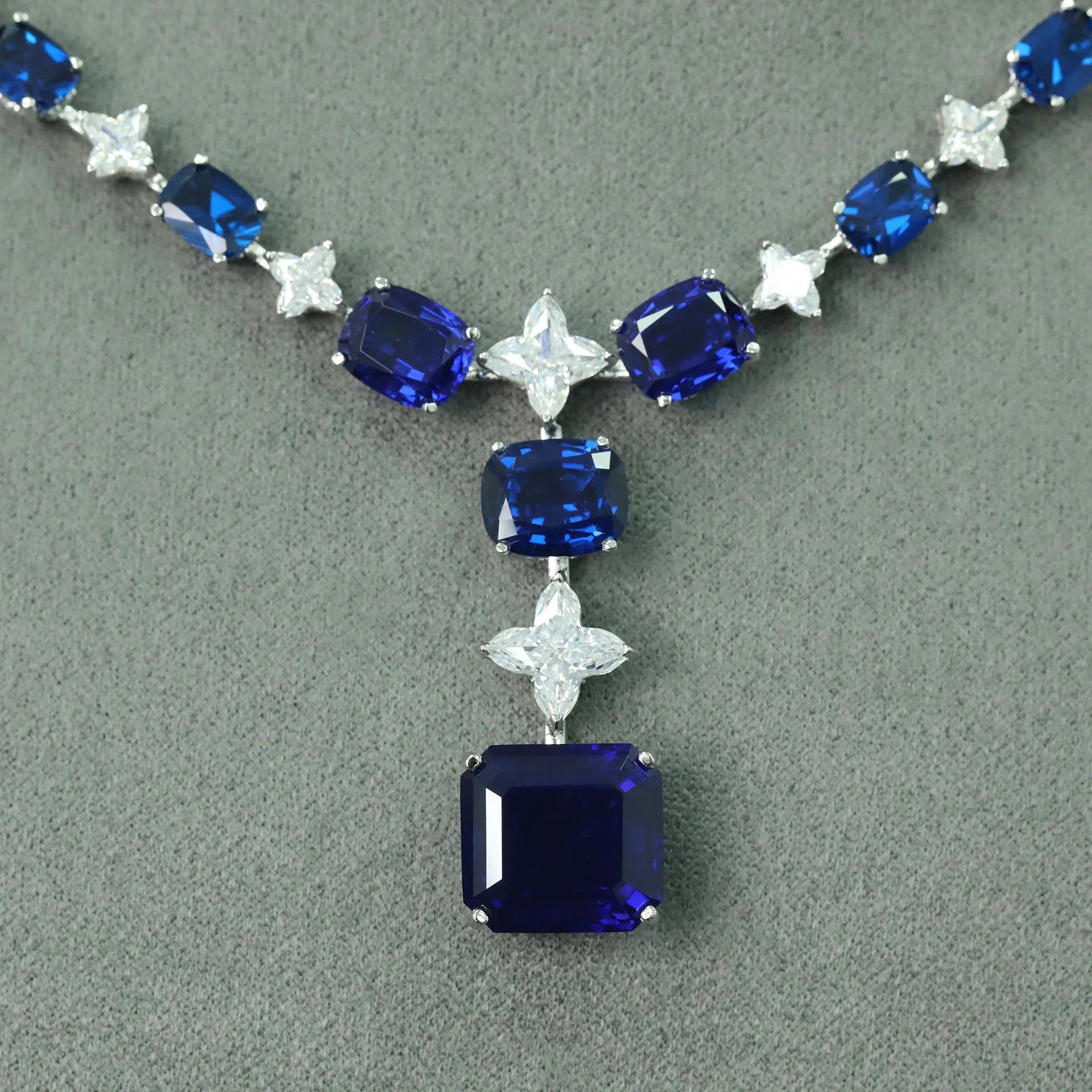 100% Luxury 925 Sterling Silver Lab Sapphire High Carbon Diamonds Gemstone Pendant Necklaces Fine Jewelry Anniversary