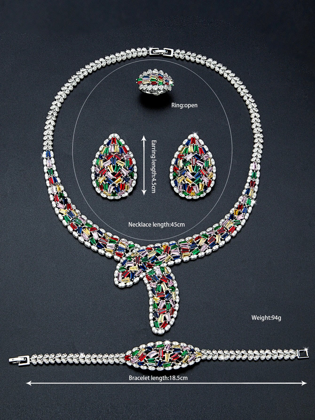 Popular 4-Piece Bridal Wedding Cubic Zirconia Jewelry Set for 2024, Women'S Wedding Necklace and Earring Ring Bracelet Set (050)