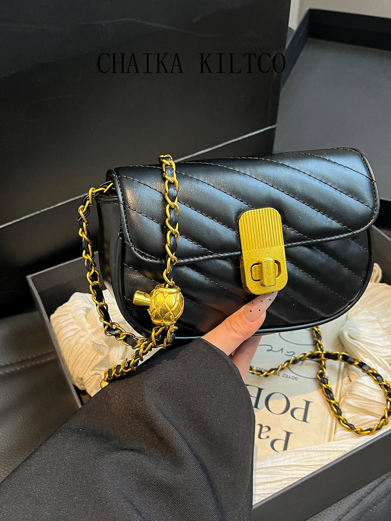 CHAIKA KILTCO Xiaoxiangfeng Diamond Grid Chain Bag 2025 New Single Shoulder Crossbody Bag Fashionable and Versatile Texture Bag (012)