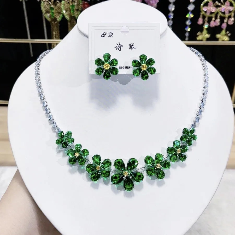 Women Colorful Fashion Zircon Necklace Earrings 2024 (89)