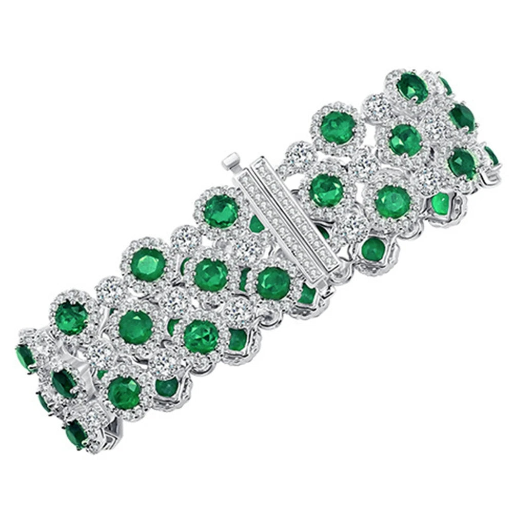 100% 925 Sterling Silver round Cut Emerald High Carbon Diamond Gemstone Bracelets Bangle Fine Jewelry Anniversary Gift (098)